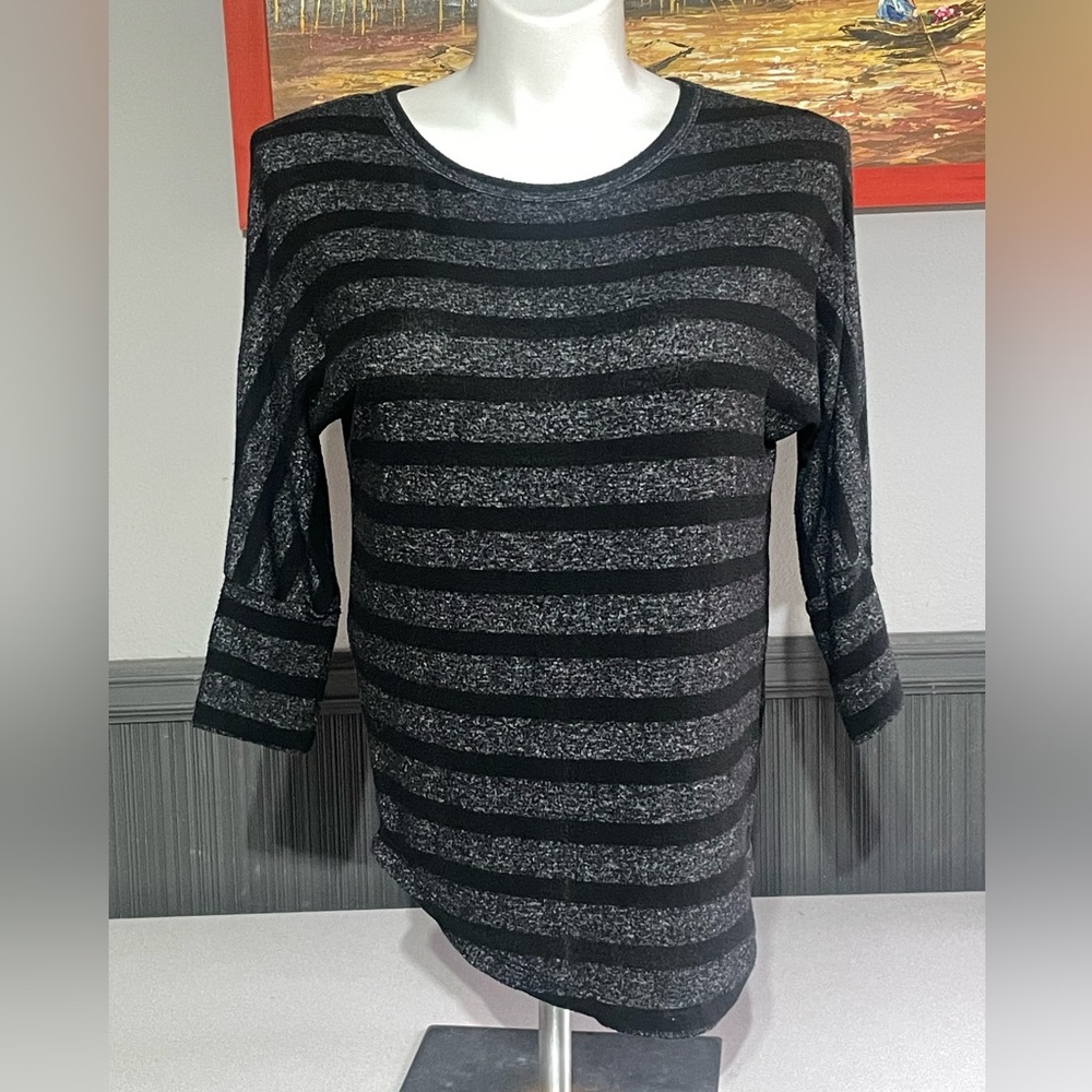41 Hawthorn Black and Charcoal Striped Boatneck Top